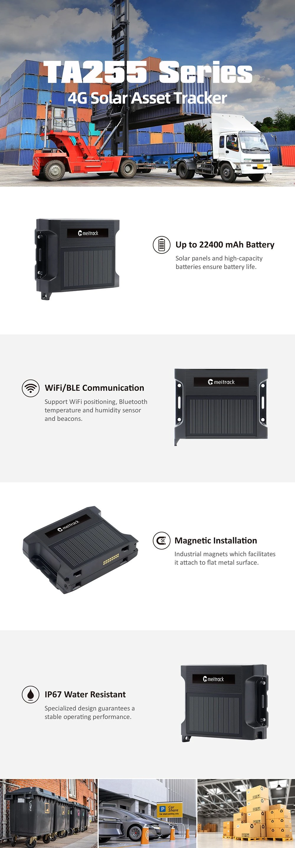 Meitrack Ta255 4G GSM GPRS GPS Real-Time Tracking Device Mini Car Magnetic Solar Asset Location Tracker